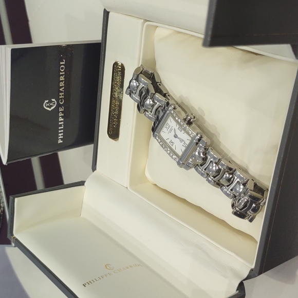 ⌚Philippe Charriol Diamond Columbus Watch Box Links 28504 Colvubvs white face - Picture 11 of 13